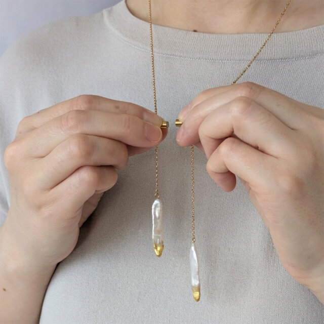 希少・限定数】スティックパール×金箔のロングネックレス マグネット 