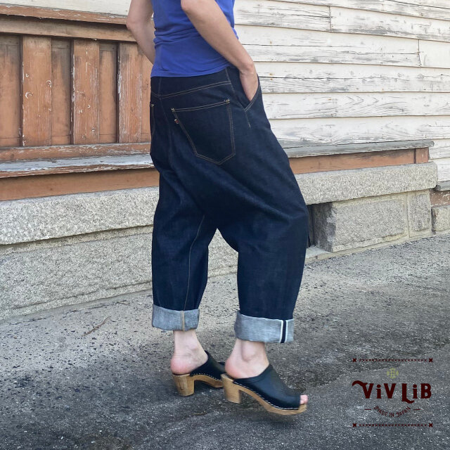 13.5oz岡山セルビッチデニム/サルエルデニムパンツ/深股ワイド