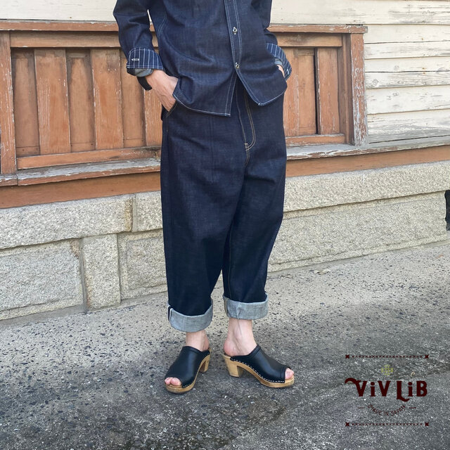13.5oz岡山セルビッチデニム/サルエルデニムパンツ/深股ワイド