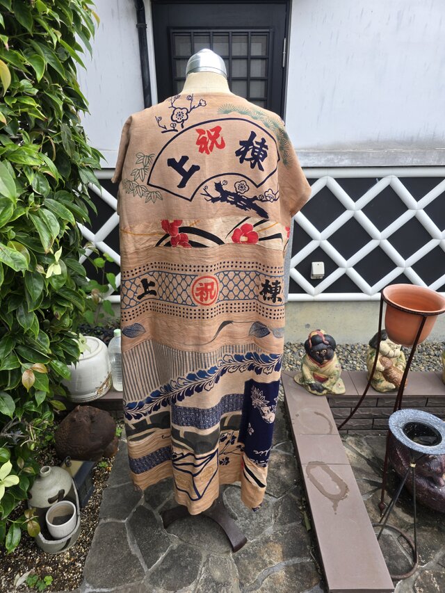 着物リメイク ハンドメイド 柿渋染め パッチワーク ワンピース | iichi