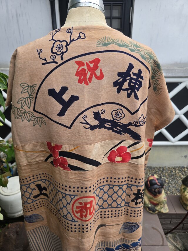 着物リメイク ハンドメイド 柿渋染め パッチワーク ワンピース | iichi