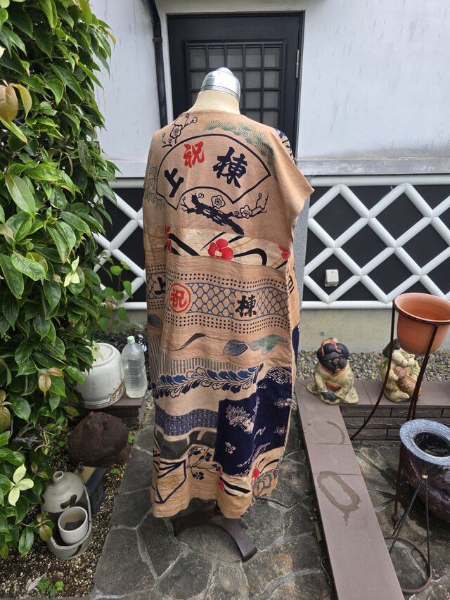 着物リメイク ハンドメイド 柿渋染め パッチワーク ワンピース | iichi