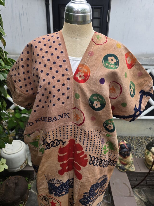 着物リメイク ハンドメイド 柿渋染め パッチワーク ワンピース | iichi