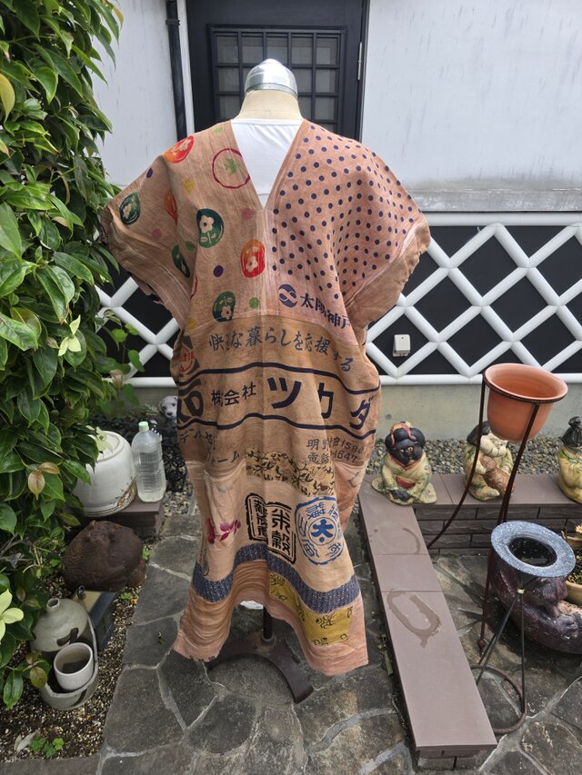 着物リメイク ハンドメイド 柿渋染め パッチワーク ワンピース | iichi