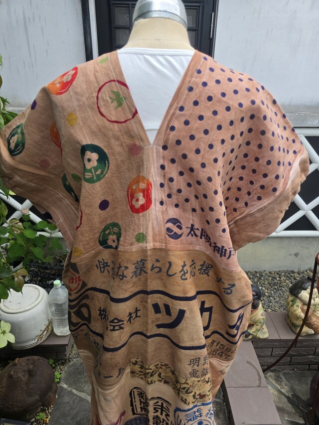 着物リメイク ハンドメイド 柿渋染め パッチワーク ワンピース | iichi