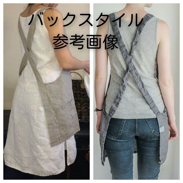 ハンドメイド 麻100 アンティークローズ エプロンベスト M～L スワニー