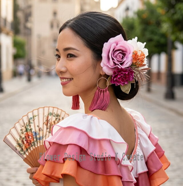 モーブピンクの薔薇とローズピンクのカーネーションのフローレス髪飾り