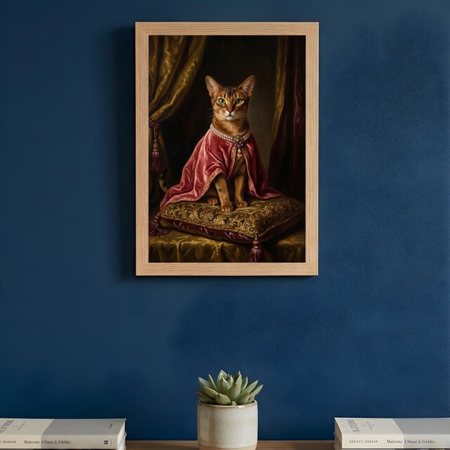 猫（アビシニアン）のルネサンス風肖像画 油絵風アートA4額装