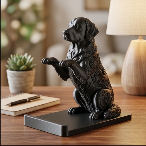 犬（ゴールデンレトリバー）のスマホスタンド 卓上 シルクブラック