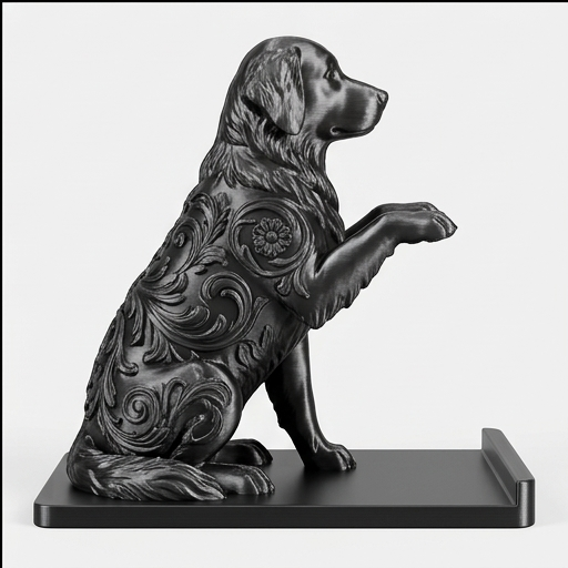 犬（ゴールデンレトリバー）のスマホスタンド 卓上 シルクブラック