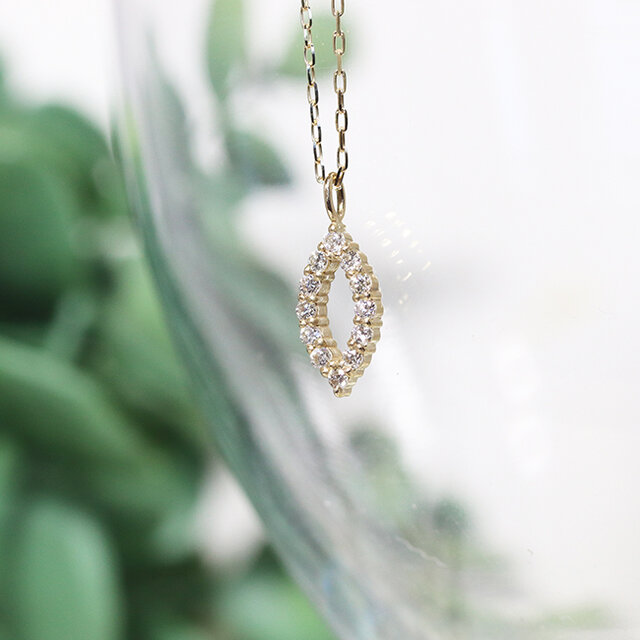 4℃wg天然ダイヤモンドネックレス0.08k18 K18 0.08ct マーキス型ダイヤモンドペンダント 天然ダイヤモンド