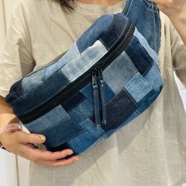 ハンドメイド　デニムリメイク　ウエストポーチ　ボディバッグ　お揃い　セット 男女兼用☆ボディバッグ☆デニムリメイク☆トートバッグ マザーズ