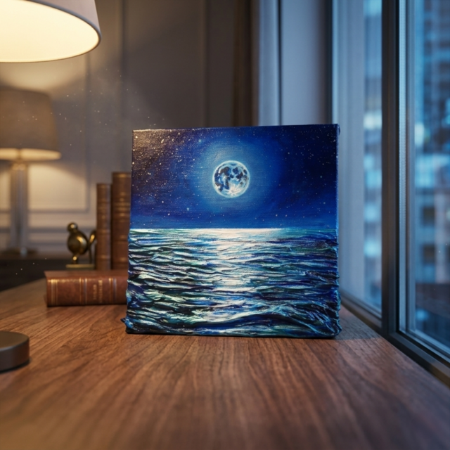 The Mystic Sea】油彩画「神秘の海と満月の輝き」原画 一点物 | iichi