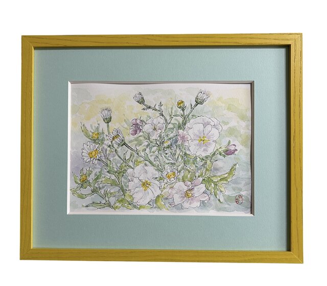 春の庭(水彩画、春、花、フレーム付き) | iichi 日々の暮らしを