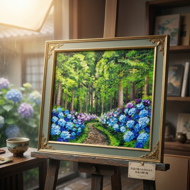 油絵】森の奥に咲き誇る、万華鏡の紫陽花｜絵画 アジサイ 初夏 梅雨