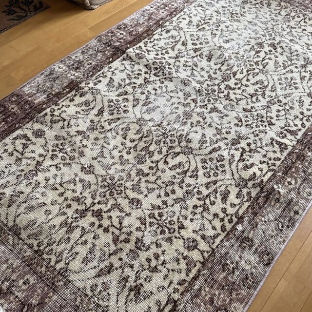 美品　超大判167×257 グレイ×クリーム　ボタニカル　トルコヴィンテージラグ 102×185 クリーム×くすみラベンダー ボタニカル トルコヴィンテージ