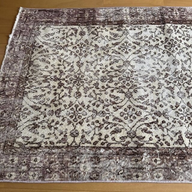 美品　超大判167×257 グレイ×クリーム　ボタニカル　トルコヴィンテージラグ 102×185 クリーム×くすみラベンダー ボタニカル トルコヴィンテージ
