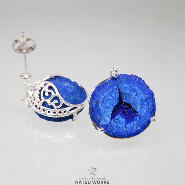 アズライト ジオード ピアス / Azurite Geode earring 077 | iichi