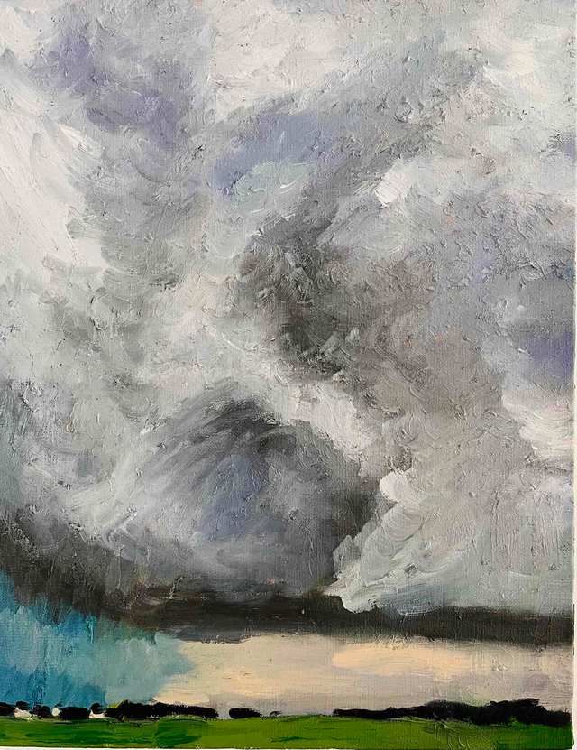 絵画 油絵 原画・油彩「田園と空 2026613」絵画 F6（32×41㎝）アート・キャンバス