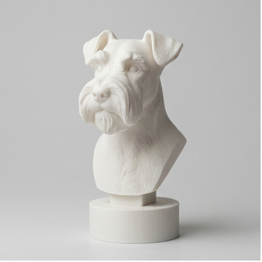 【アンティーク】ペーパーウェイト(鐵製) シュナウザー犬 彫刻 犬（ミニチュアシュナウザー）の3Dプリント胸像 白PLA 彫刻 置物