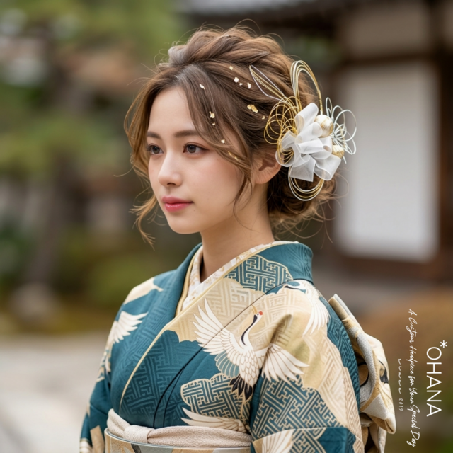 水引＆オーガンジーリボンの髪飾りセット 成人式 振袖 卒業式 袴 結婚