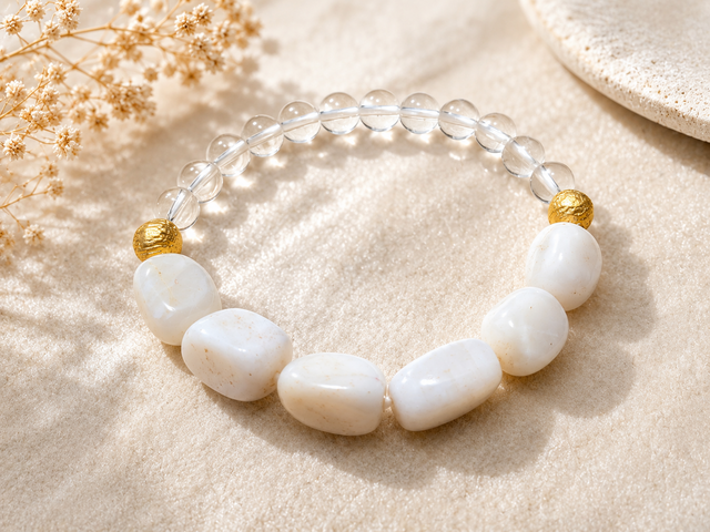 New 「ハウライト✕水晶」天然石ブレスレット | iichi 日々の暮らしを 