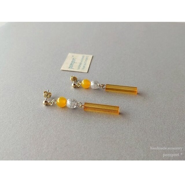 No.1136 Autumn gold ロングピアス　ロングイヤリング Vt.オレンジとアゲートのロングピアス | iichi 日々の暮らしを心地よく