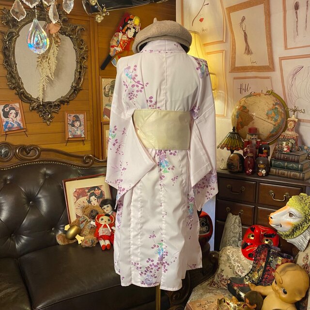 夏着物リメイク ミニミディ ワンピース／ドレス／洗える化繊 帯