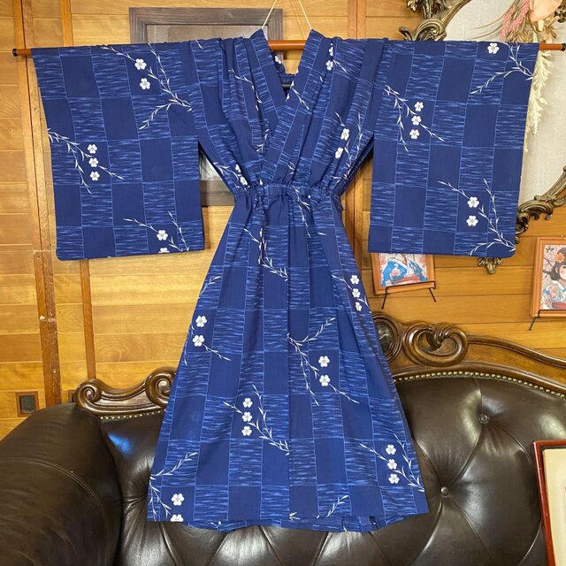 夏着物リメイク ワンピース／ドレス／洗える化繊 帯サッシュベルト