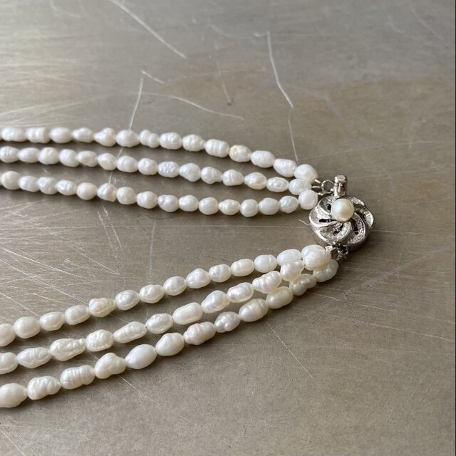 Vintage 90s retro SILVER fresh water pearl necklace | iichi 日々の