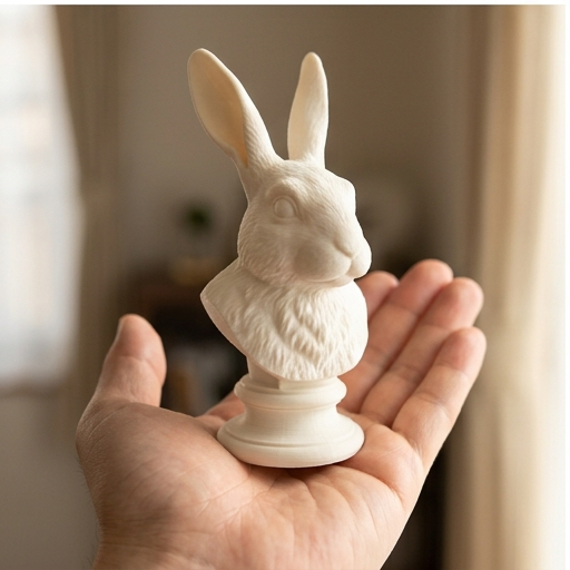 うさぎ（ダッチ）の3Dプリント胸像 白PLA 彫刻 置物 インテリア