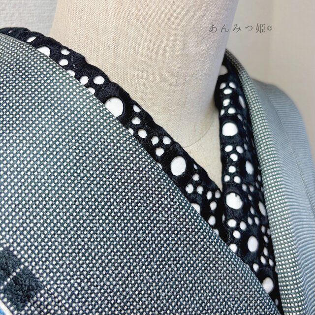 綿の刺繍半衿 黒サークル | iichi 日々の暮らしを心地よくする