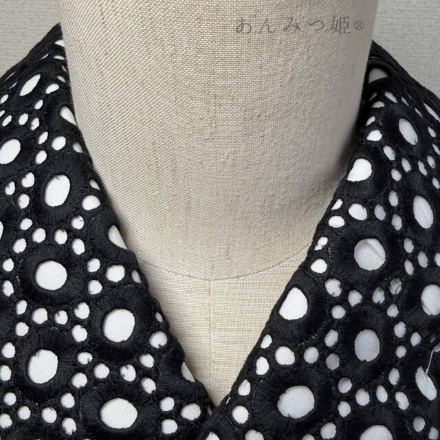 綿の刺繍半衿 黒サークル | iichi 日々の暮らしを心地よくする