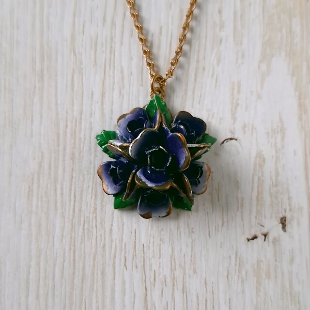 蒼*薇様 最終値下げ❗️イギリスヴィンテージ　ムーンストーンネックレス Austria》navy enamel flower オーストリア ヴィンテージネックレス