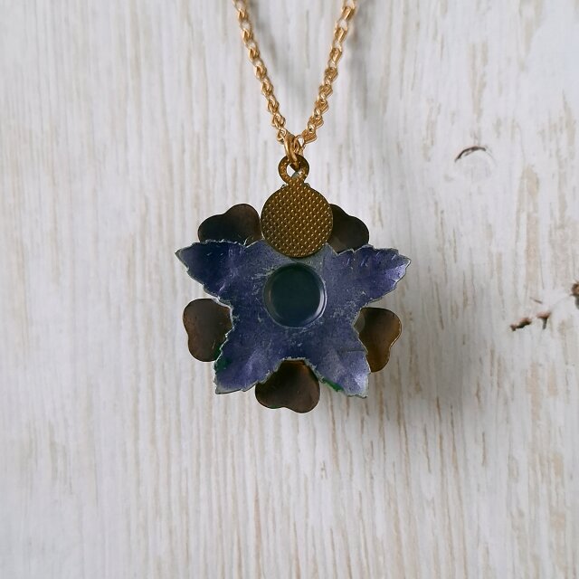 蒼*薇様 最終値下げ❗️イギリスヴィンテージ　ムーンストーンネックレス Austria》navy enamel flower オーストリア ヴィンテージネックレス