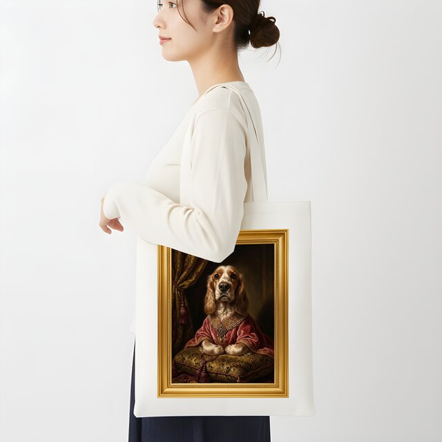 犬（コッカースパニエル）トートバッグ ルネサンス風カラーアート 金縁