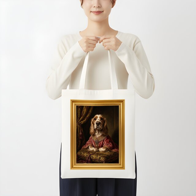 犬（コッカースパニエル）トートバッグ ルネサンス風カラーアート 金縁
