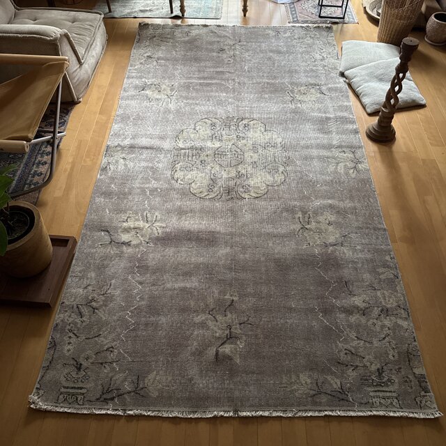 大判131×250 グレージュ メダリオン 大人シック トルコヴィンテージ