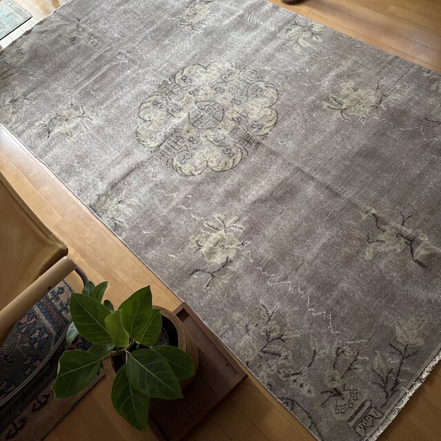 トルコ　ヴィンテージ　ラグ　140 x 221 cm メダリオン　大判 大判131×250 グレージュ メダリオン 大人シック トルコヴィンテージ