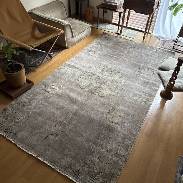 大判131×250 グレージュ メダリオン 大人シック トルコヴィンテージ