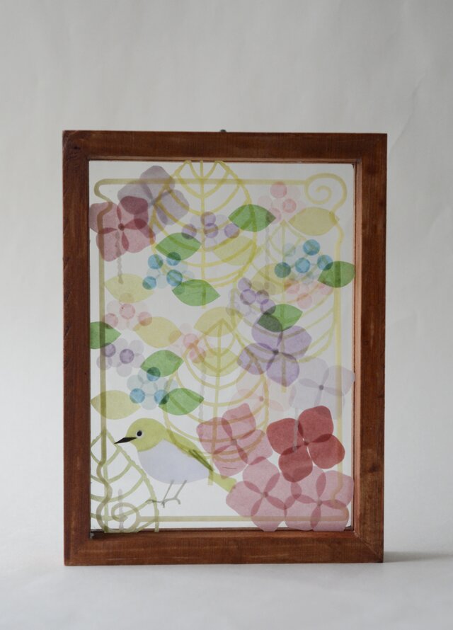 溢れ出す光　healing切り絵✂︎ 光透ける切り絵＊紫陽花とメジロ | iichi 日々の暮らしを心地よくする