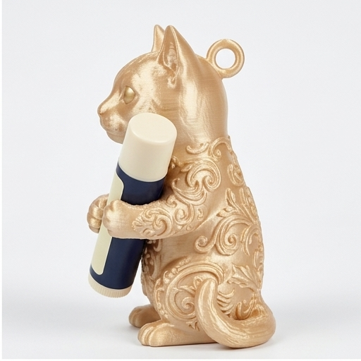 猫（マンチカン）の3Dプリント リップケース シルクゴールド
