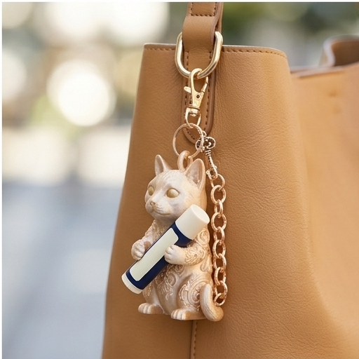 猫（マンチカン）の3Dプリント リップケース シルクゴールド