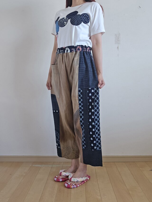 着物リメイク 手作り 柿渋染め パッチワーク パンツ | iichi 日々の
