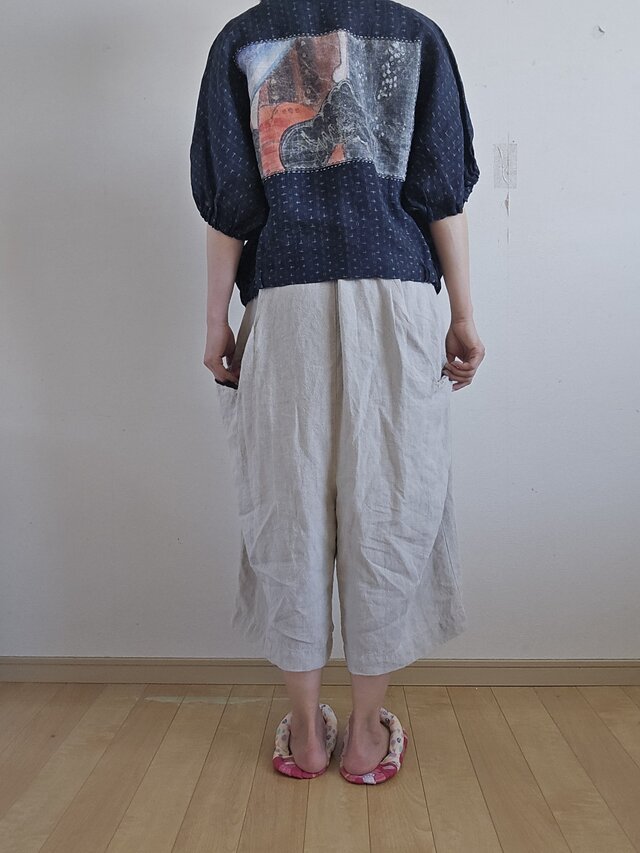 着物リメイク 手作り 能登上布にのぼり パッチワーク ブラウス | iichi