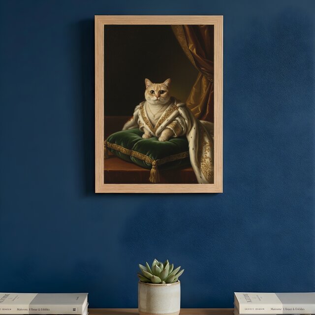 猫（マンチカン）のルネサンス風肖像画 油絵風アートA4額装インテリア