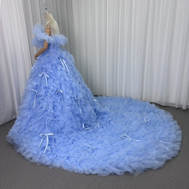 実例写真!爽やかで優しいブルー カラードレス オフショルダー 実例写真!爽やかで優しいブルー カラードレス オフショルダー