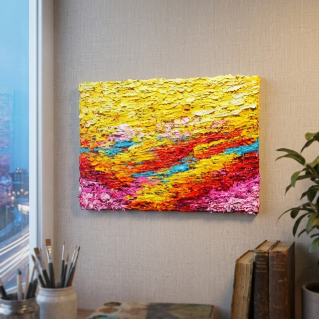油絵 原画『希望の夜明け』 絵画 モダンアート インテリア 壁飾り 夏