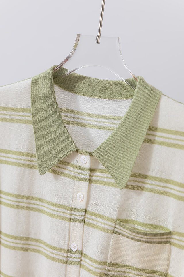 美品　DAISY LIN パイナップルパフ　半袖 ニット ポロシャツ ベージュM さらっと快適！夏にぴったりのナイロン混紡ポロシャツ 半袖ニット
