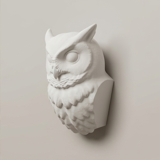コノハズクの壁掛けレリーフ 3Dプリント 白PLA インテリア | iichi